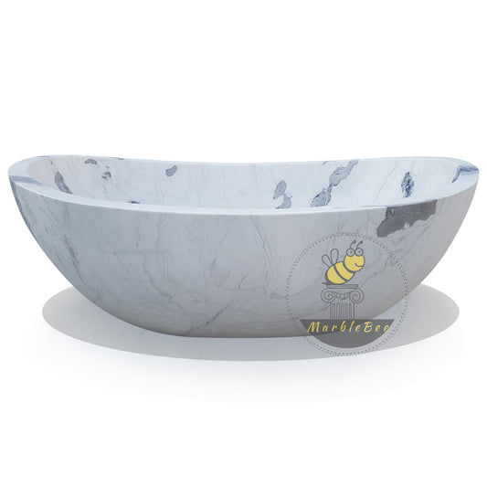 Marblebee Solid Stone Tub – Hand-Carved from White Marble, In Stock