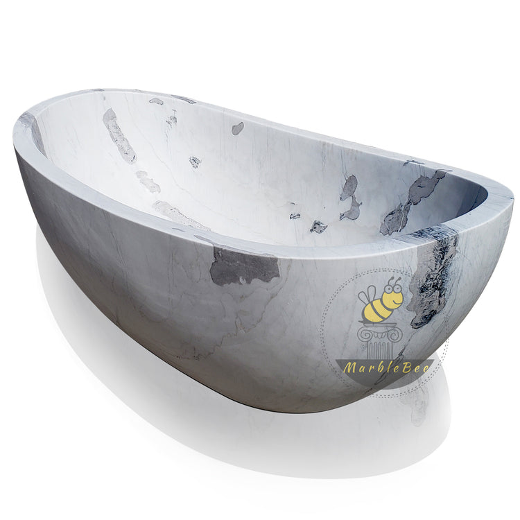 Marblebee Solid Stone Tub – Hand-Carved from White Marble, In Stock