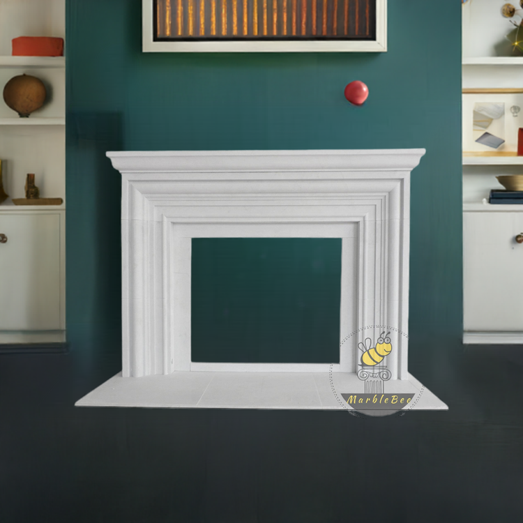 Modern White Marble Fireplace Surround