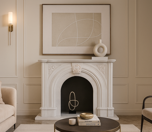 White Bianco Carrara Marble Fireplace for sale with Arch design