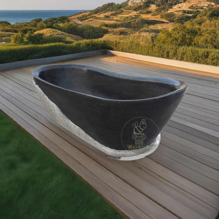 Stone Freestanding Tub – Half Polished, Half Matte Modern Design