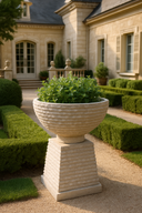 Garden stone urn chiseled surface