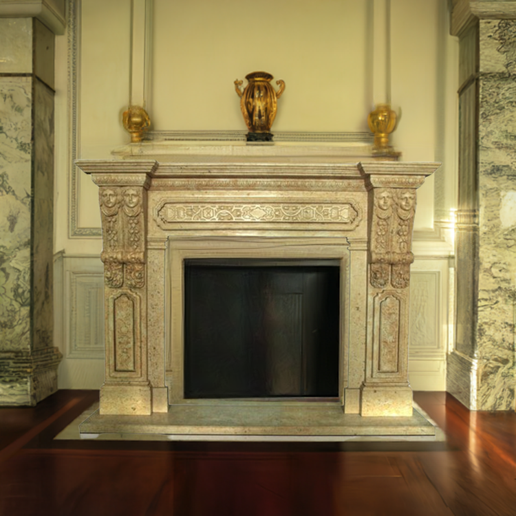 Travertine Fireplace Mantel hand-carved from beige travertine