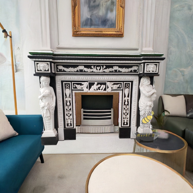 White and Black Marble Fireplace Surround