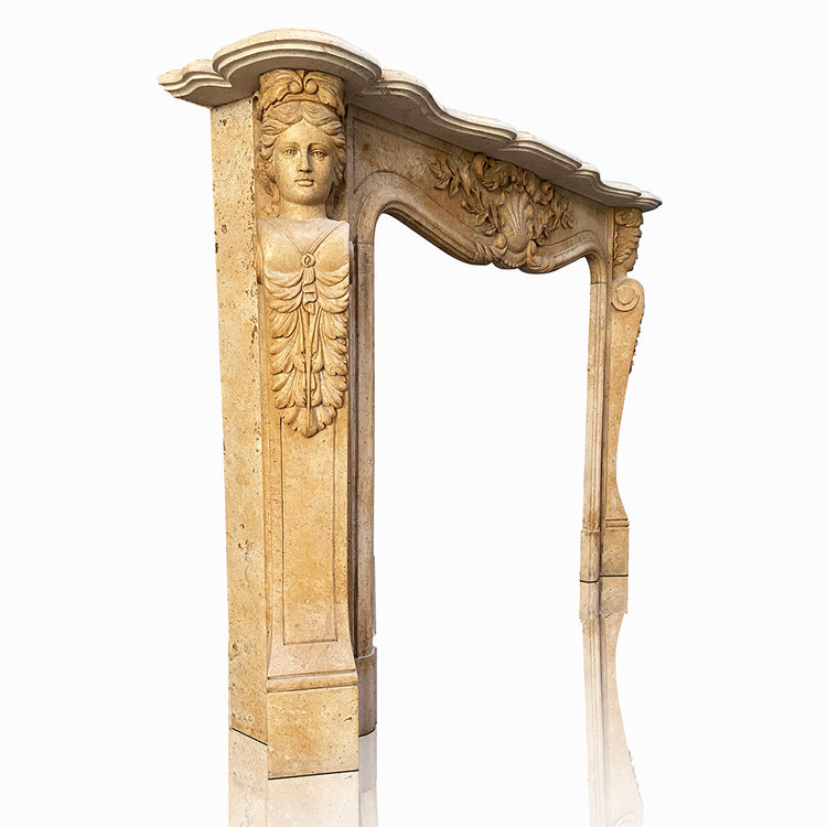 French Style with Light Red Marble and Hand Carved Header, Ideal for Room Decor