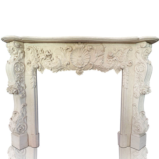 White Fireplace Mantel in creamy limestone Hand Carved