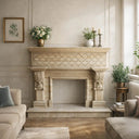 Travertine Fireplace Surrounds Hand-carved from Beige travertine