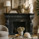 Black marble fireplace mantel Neoclassical style with lion statue
