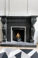 Black marble fireplace mantel Neoclassical style with lion statue