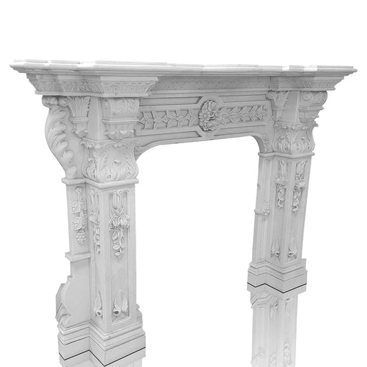 Large White Marble fireplace mantel Victorian Carved Design For Sale