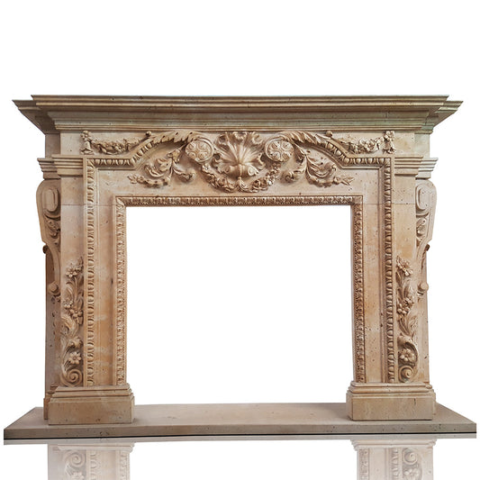 Marble fireplace mantel hand-carved fireplace surround from solid marble blocks