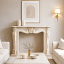 Marble fireplace mantel in light beige marble on sale