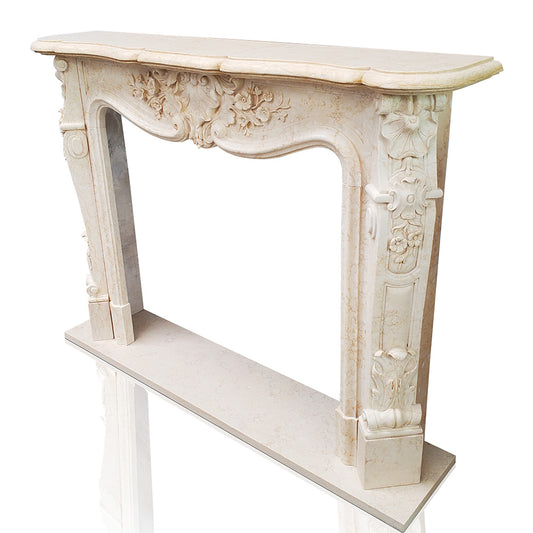 Marble fireplace mantel in light beige marble on sale