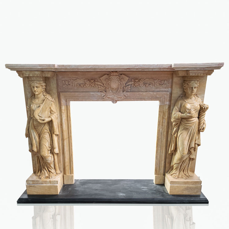 Fireplace mantel with female statues made of marble