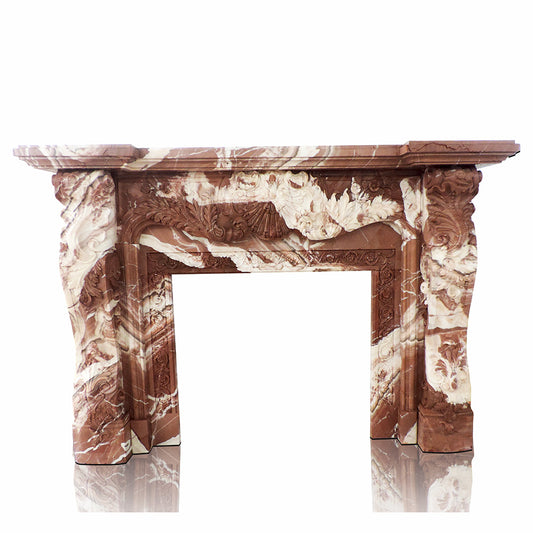 Marble Fireplace Surround with White Patterned Bright Red  Ideal For Traditional Home