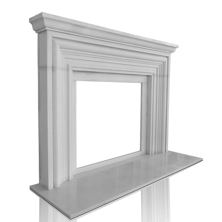 White Marble Fireplace Surround Simple Curved  with Custom Firebox Opening English style