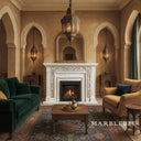 White Marble Fireplace Mantel -Neoclassical with Pietra Dura Inlay