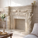 White Marble Fireplace Empire Style with Caryatid Sculptures