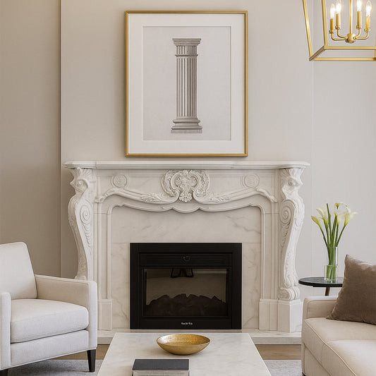 Li River White Stone Fireplace