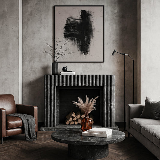 Black Marble fireplace modern fluted design