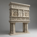 Ornate Renaissance-Style Beige Travertine Fireplace Mantel with Intricate Carvings