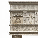 Ornate Renaissance-Style Beige Travertine Fireplace Mantel with Intricate Carvings