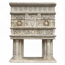 Ornate Renaissance-Style Beige Travertine Fireplace Mantel with Intricate Carvings