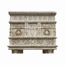 Ornate Renaissance-Style Beige Travertine Fireplace Mantel with Intricate Carvings