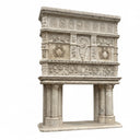 Ornate Renaissance-Style Beige Travertine Fireplace Mantel with Intricate Carvings