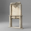 Regal Louis XVI Travertine Fireplace Overmantel with Ornate Carvings