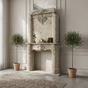 Regal Louis XVI Travertine Fireplace Overmantel with Ornate Carvings