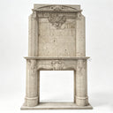 Regal Louis XVI Travertine Fireplace Overmantel with Ornate Carvings