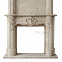 Regal Louis XVI Travertine Fireplace Overmantel with Ornate Carvings
