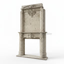 Regal Louis XVI Travertine Fireplace Overmantel with Ornate Carvings