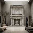 Grand Antique Style White Marble Fireplace Overmantel