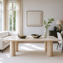 Marble Dining Table Set For 8  Beige Travertine, In Stock with Free delivery