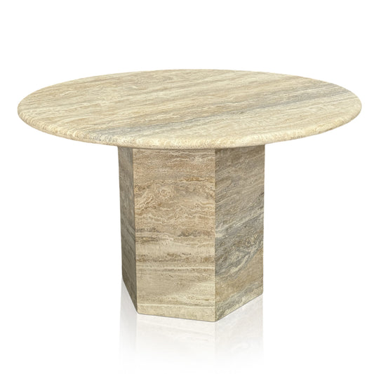 Silver Travertine Pedestal Table In Stock with Free Delivery