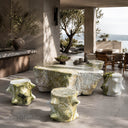 Marble coffee table and benches in Creamy Green Marble - Image 3