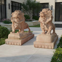 Sunset Red Marble Lion Sculpture