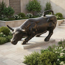 Black Limestone Charging Bull Statue