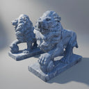 Wooden Gray Marble Large Lion Sculpture