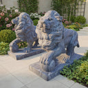 Wooden Gray Marble Large Lion Sculpture