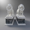 Pair Of Lion Statues With Pedestals