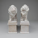 Lion Statues for Sale Classic Beige Limestone Hand-Carved Pair