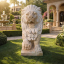 Lion Sculpture Sunset Red Marble Roaring Guardian