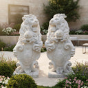 Stone Lion Statue White Marble Heraldic Royal Pair