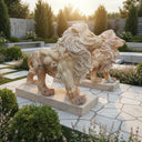 Large Lion Statue Classic Beige Limestone Majestic Roaring