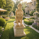 Marble Statue Classic Beige Limestone Standing Lion Pair