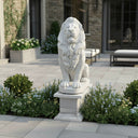 Lions Statues White Marble Vigilant Seated Guardian