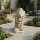 Lion Sculpture Sunset Red Marble Roaring Pair